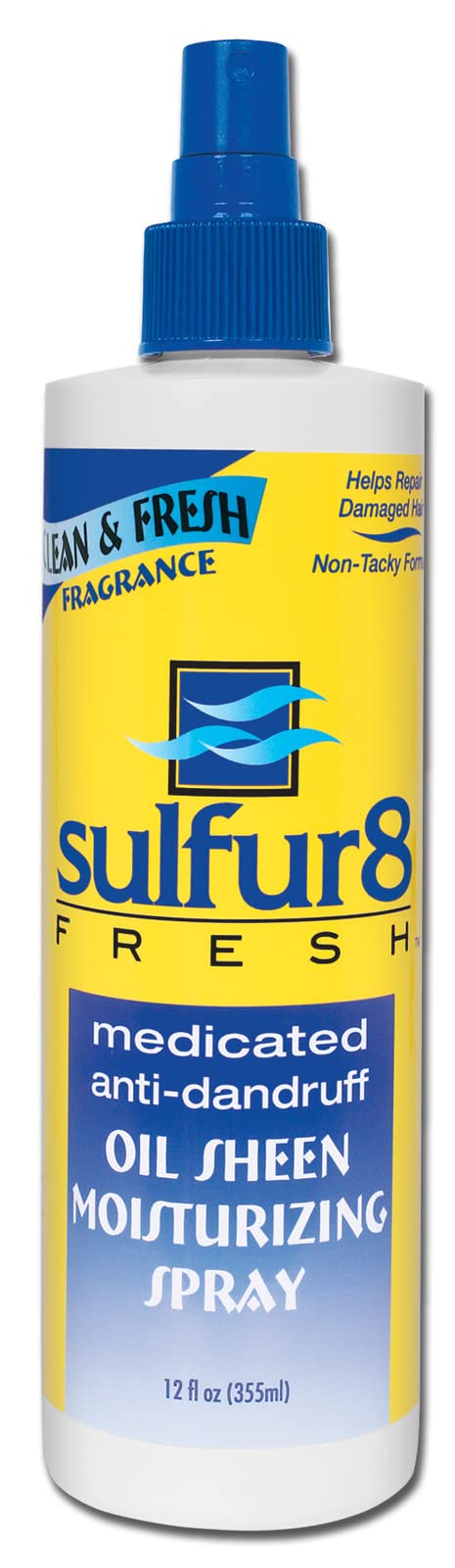 Sulfur 8 Fresh Oil Sheen Medicated Anti-Dandruff Moisturizing Spray 12 oz - Helps Control Dandruff, Itchy Scalp Relief with Clean Fresh Fragrance