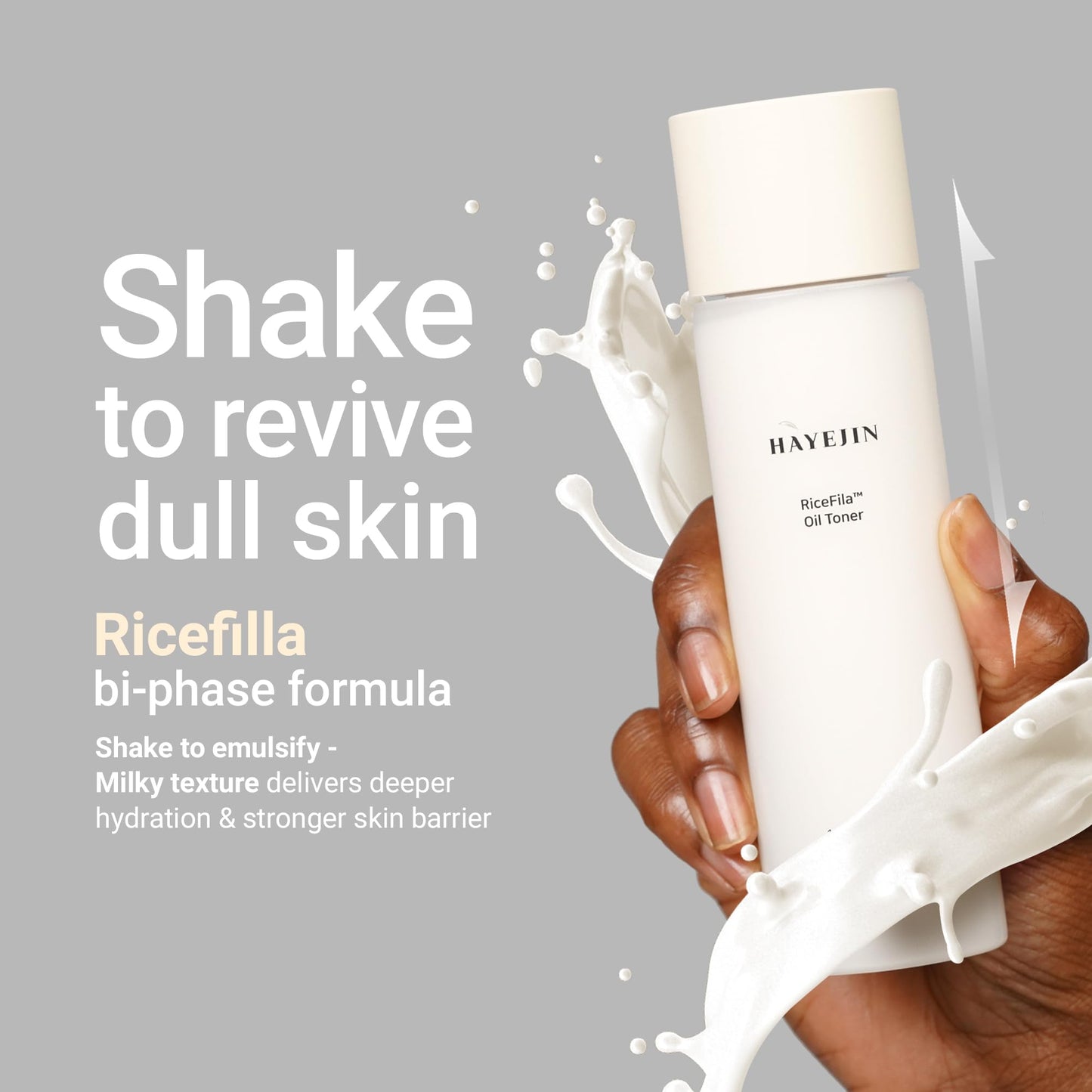 HAYEJIN RiceFila Milk Toner for Glass Skin - 2-in-1 Hydrating Korean Rice Toner with Niacinamide, 8 Hyaluronic Acids & 6 Peptides - Dual Phase