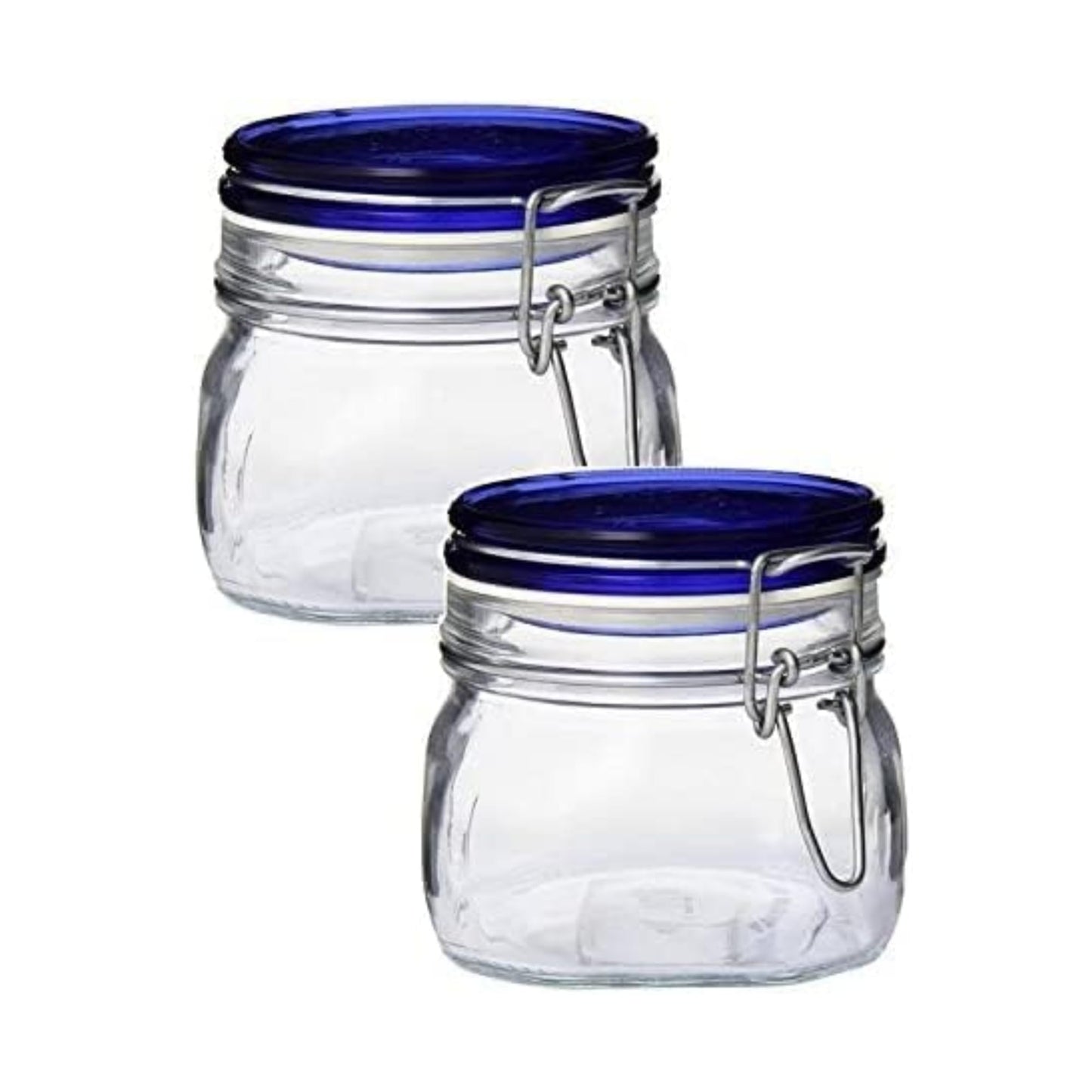 Bormioli Rocco Fido Collection, 2 Pack, 17 Oz. Food Storage Glass Jars, Airtight Rubber Seal & Glass Lid, With Stainless Wire Clamp, Made In Italy.