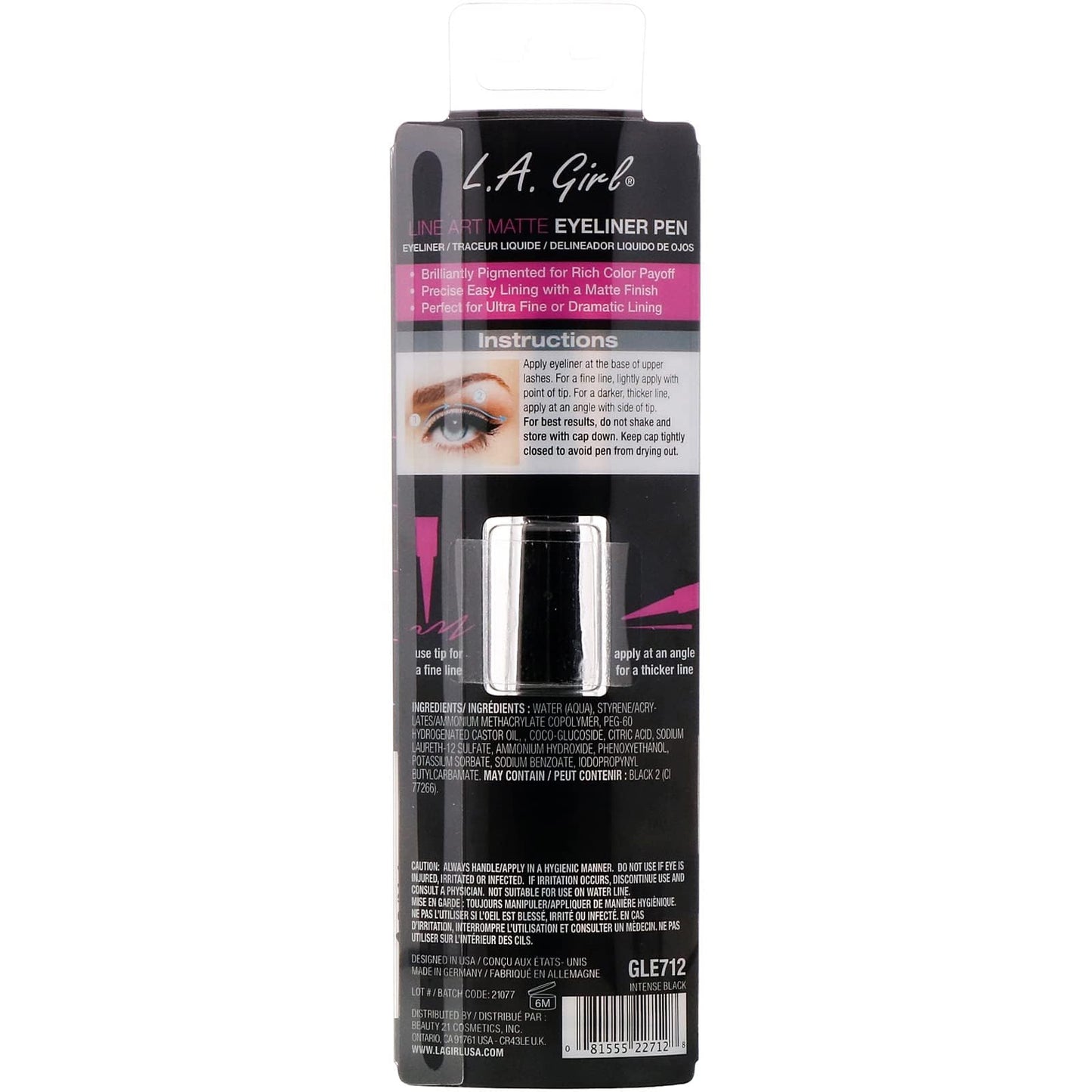 L.A. Girl Line Art Matte Eyeliner, Intense Black GLE712