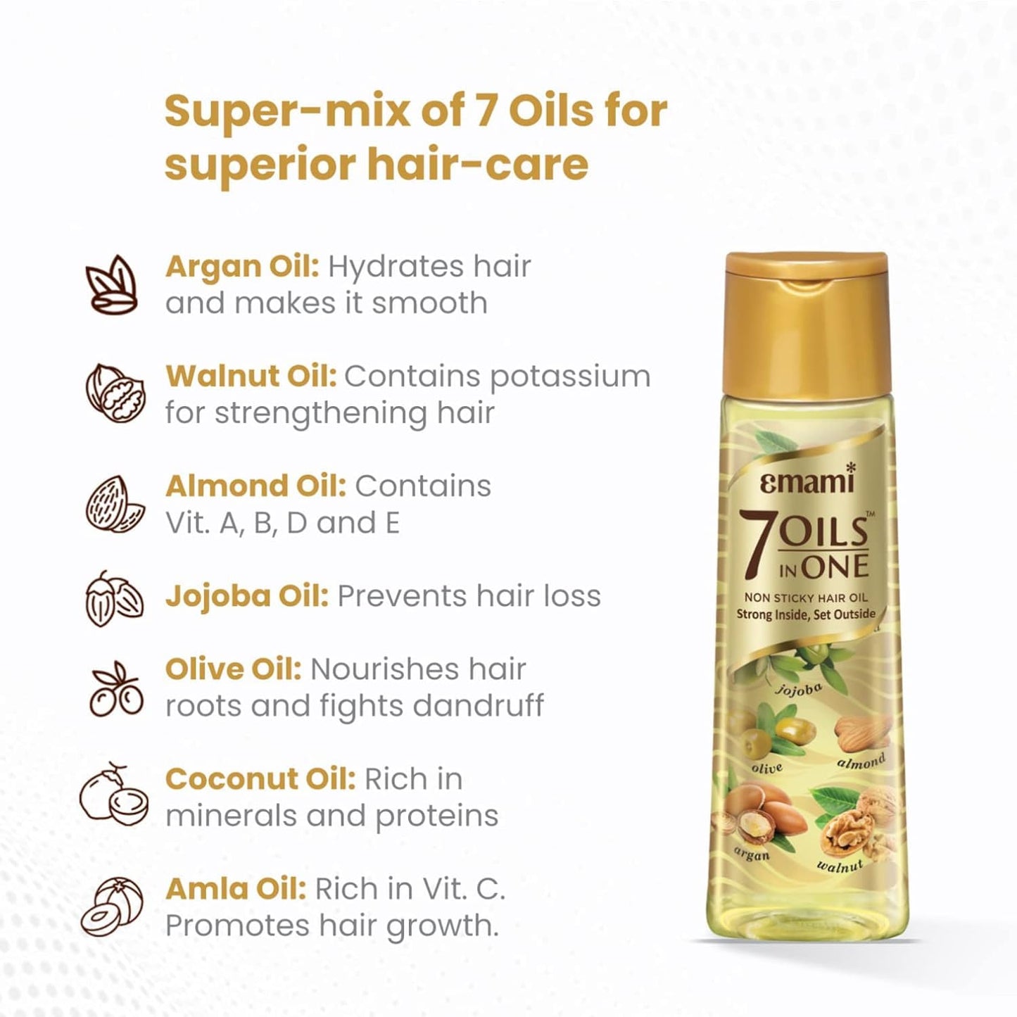 Emami 7-in-1 Hair Oil | with Natural Ayurvedic Herbs | Repairs Hair Damage | Nourishes Scalp | Fights Dandruff | Provides Strong & Healthy Hairs
