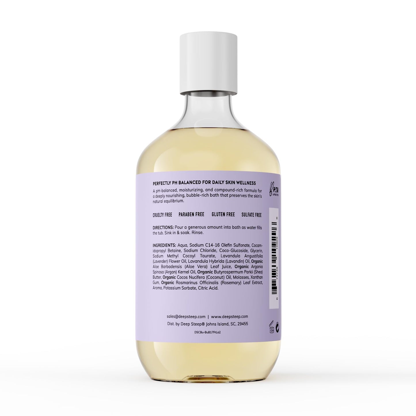 Deep Steep Fresh Lavender Bubble Bath for Women, Hypoallergenic, Clinically Tested, Clean Formula for Sensitive Skin, Sulfate-Free, 17 fl oz Bottle