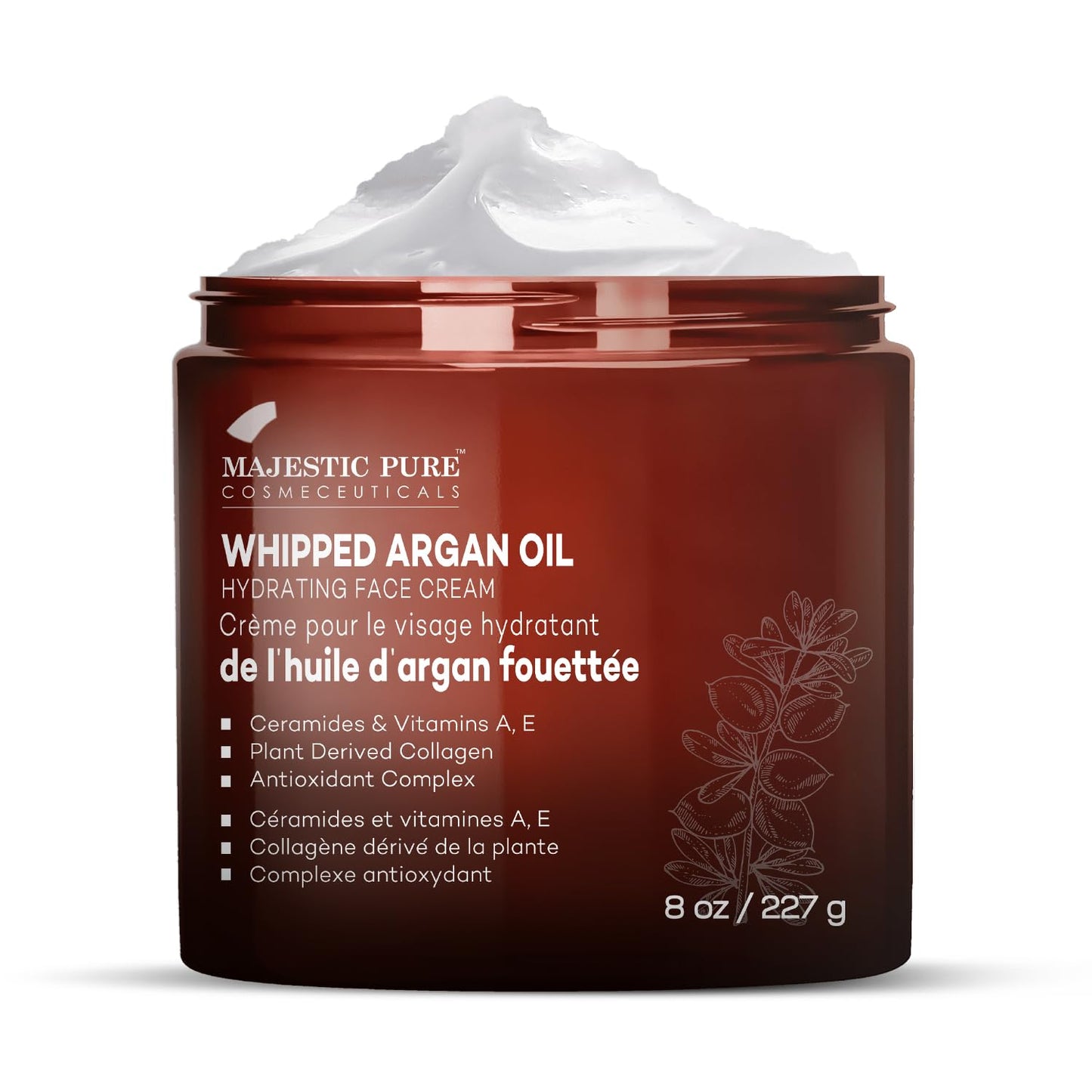 Majestic Pure Whipped Argan Oil Moisturizer Face Cream for Women & Men - With Vitamin E A, Collagen & Ceramides - Hydrates Dry Skin, Oily Skin