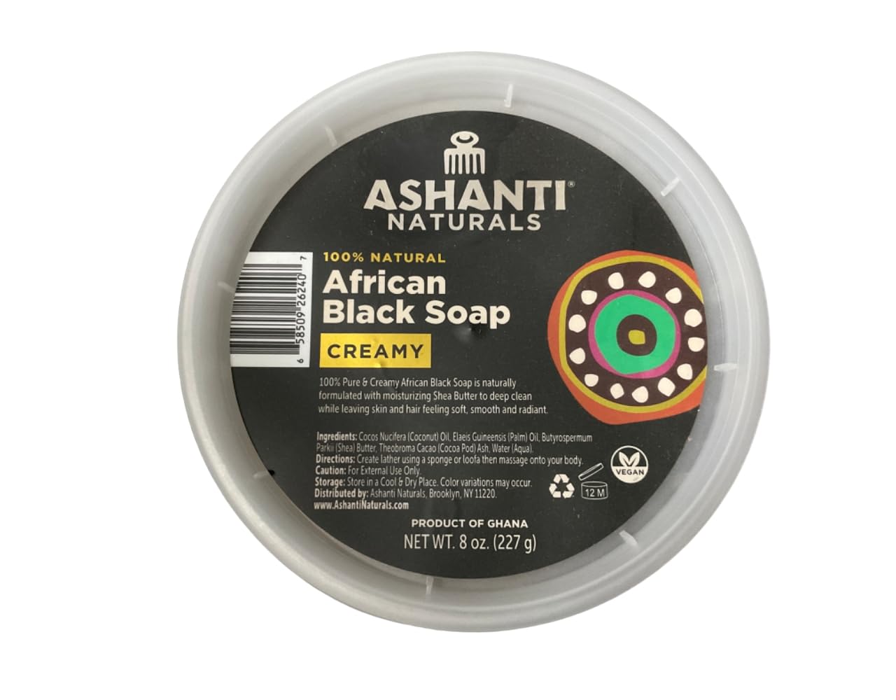 Ashanti Naturals 100% AFRICAN CREAMY BLACK SOAP, 8 OZ.