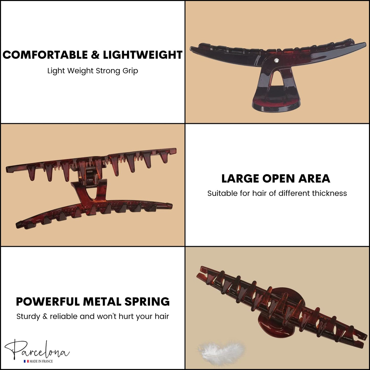 Parcelona French Pinch Tortoise Shell Covered Spring Crystal Jaw Hair Claw Clip Clamp Clutcher for Women