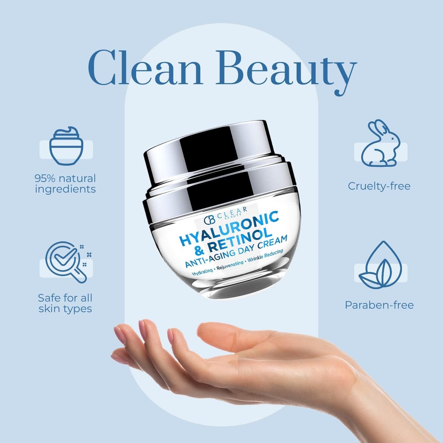 Clear Beauty Hyaluronic & Retinol Face Moisturizer - Hydrating Day Cream For Dry & Mature Skin - Reduces Fine Lines, Firms & Softens Texture