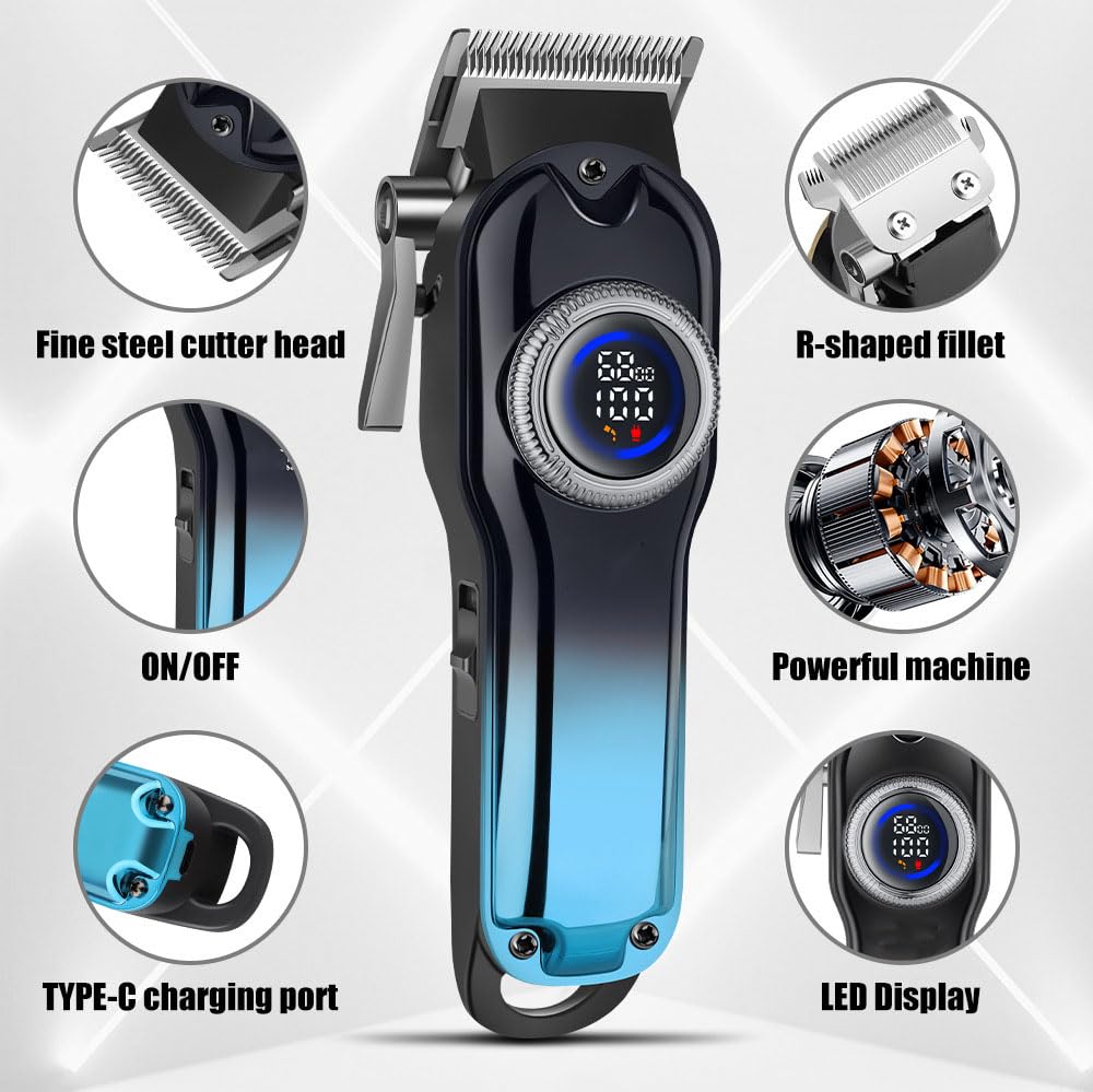 Electric Hair Clippers for Men Professional Cordless and Trimmers Set with LED Digital Display 4 Limit Combs Rechargeable Cutting Kit for At-Home Use Beauty and Personal Care GLESVOWIO