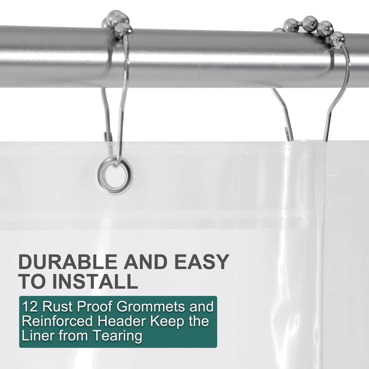 AmazerBath Clear PEVA Shower Curtain – Heavy Duty 8G, Weighted with 3 Stones & 12 Rustproof Grommets – 72x72 Inches