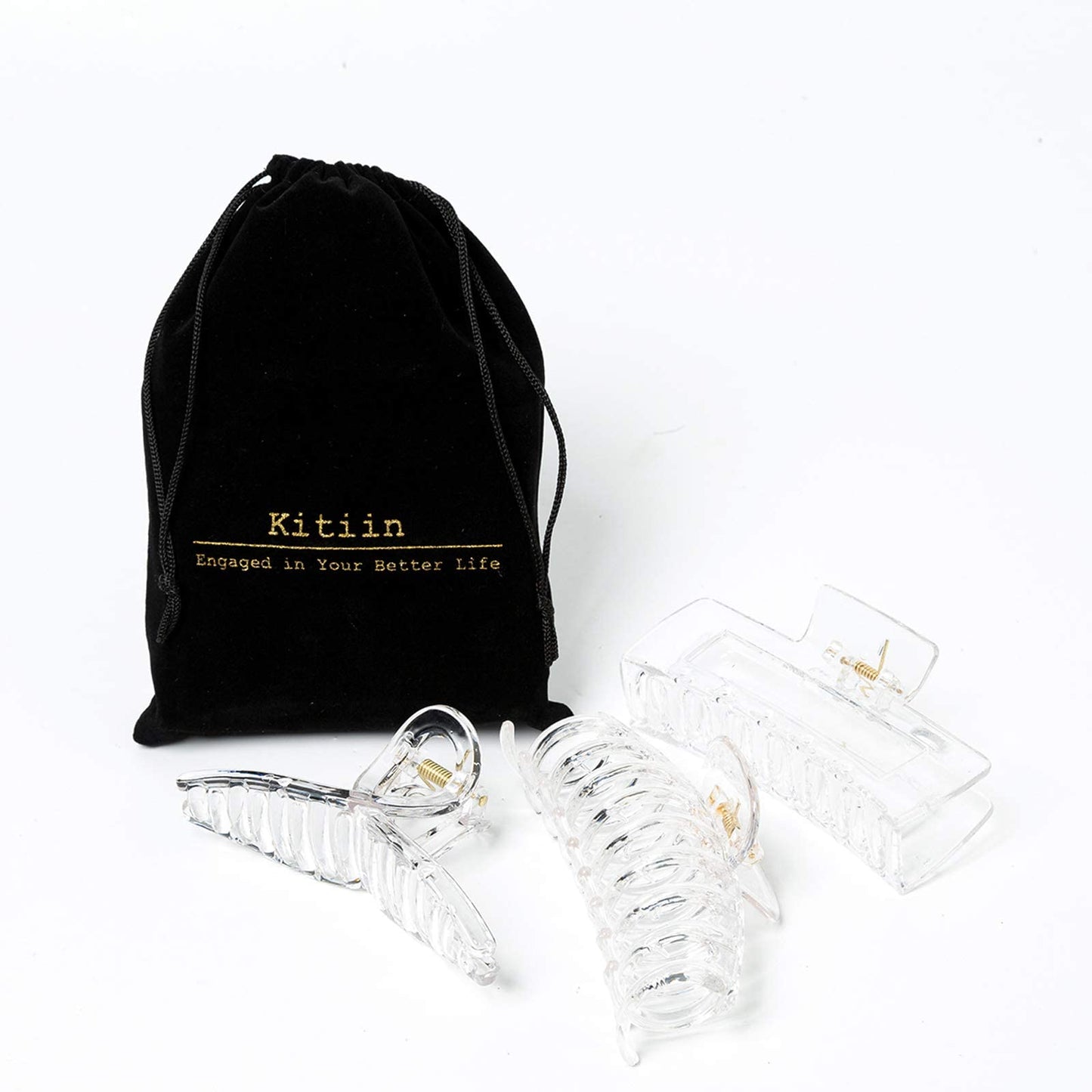 Kitiin Clear Claw Clips for Thick/Fine/Thin Hair, Strong Holding Large Jaw Polycarbonate Clips for Women (3 pcs)