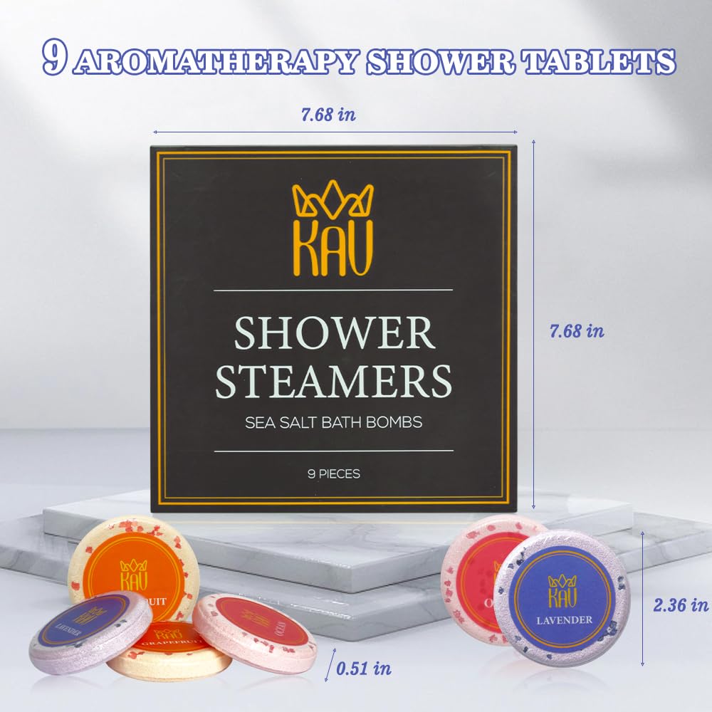 KAV Aromatherapy Shower Steamers for Women and Men - 9 pc Shower Bombs Set - Stocking Stuffers Gift Set - Relaxation Stress Relief for Women Mom…