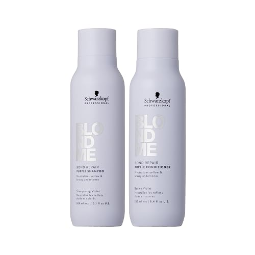 BLONDME Bond Repair Purple Shampoo & Conditioner Bundle | Neutralized Yellow Undertones, Prevents Brassiness & Strengthen Blonde Hair