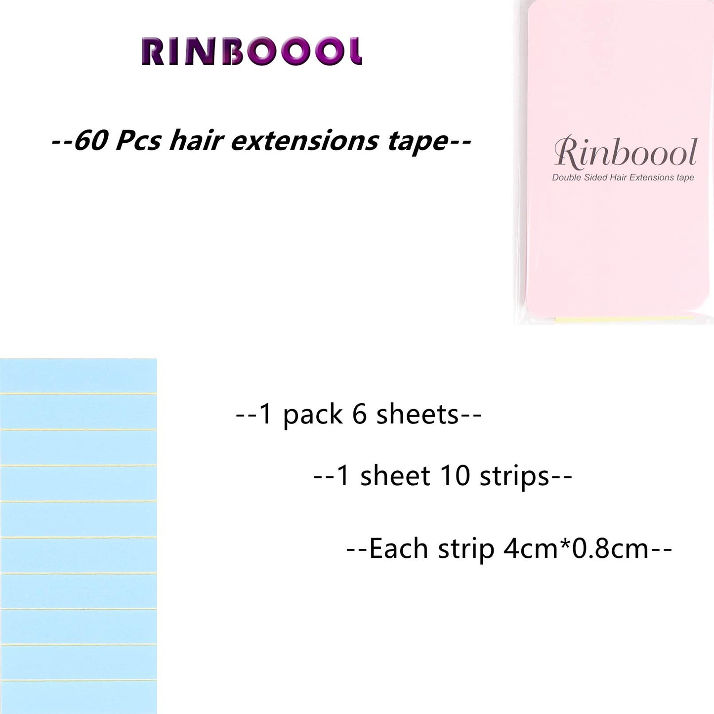 RINBOOOL Hair Extensions Tape Tabs 60 Pieces, Double Sided, for Tape in Hair Extensions Replacement(Blue)