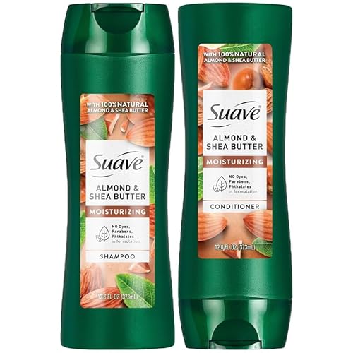 Suave Almond & Shea Butter Shampoo and Conditioner for Dry Hair - Moisturizing Hair Products for Women & Men, Frizz Control, 12.6 Oz Ea