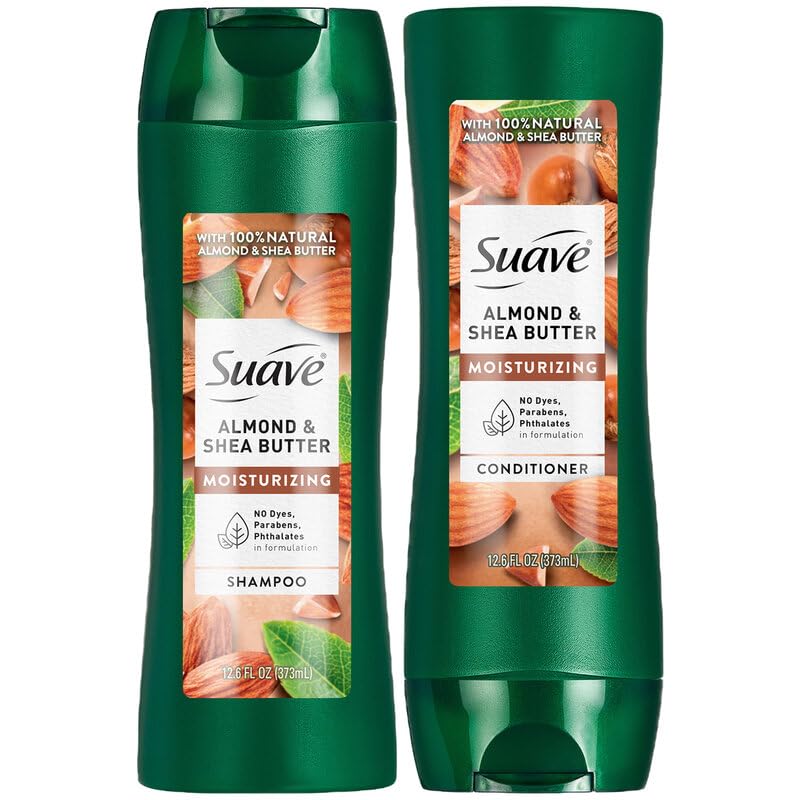 Suave Almond & Shea Butter Shampoo and Conditioner for Dry Hair - Moisturizing Hair Products for Women & Men, Frizz Control, 12.6 Oz Ea