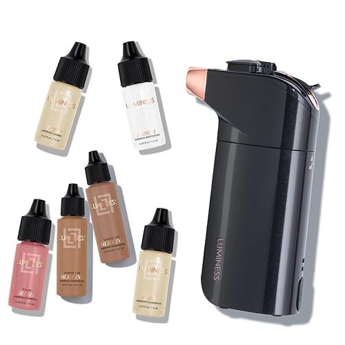 Luminess Breeze Duo Airbrush Makeup System, Deep Coverage - 9-Piece Kit includes 2x Silk Airbrush Foundation, Apricot Shade Blush, Glow Highlighter