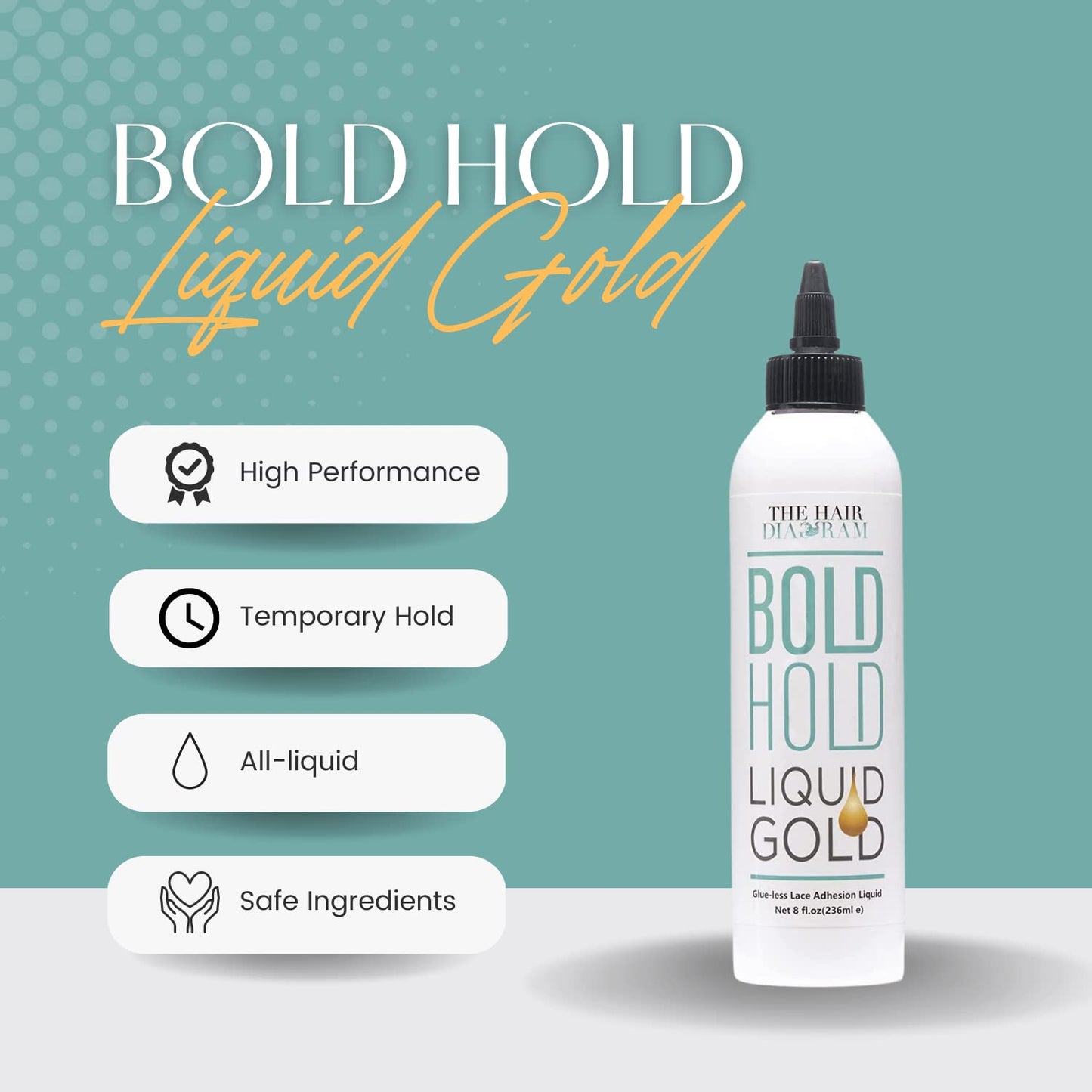 The Hair Diagram - Bold Hold Liquid Gold Reloaded - Glueless Lace Gel - Temporary Hold for Wigs and Hair Systems - Styling Agent for Baby Hairs - Non