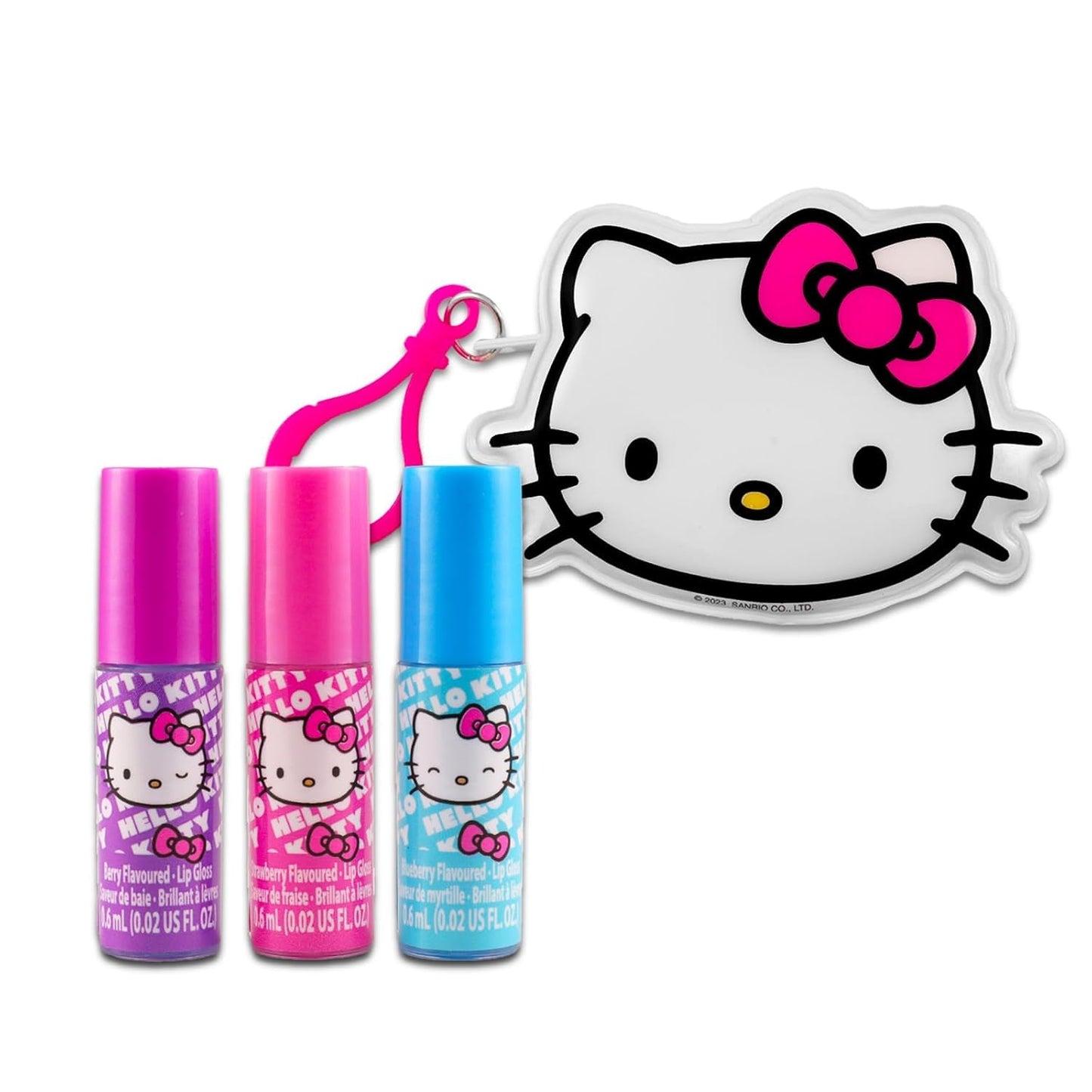 Hello Kitty Lip Gloss & Pouch For Beauty - Bundle with 3 Lip Glosses in Assorted Flavors for Party Favors Plus Pouch, Stickers, More | Hello Kitty