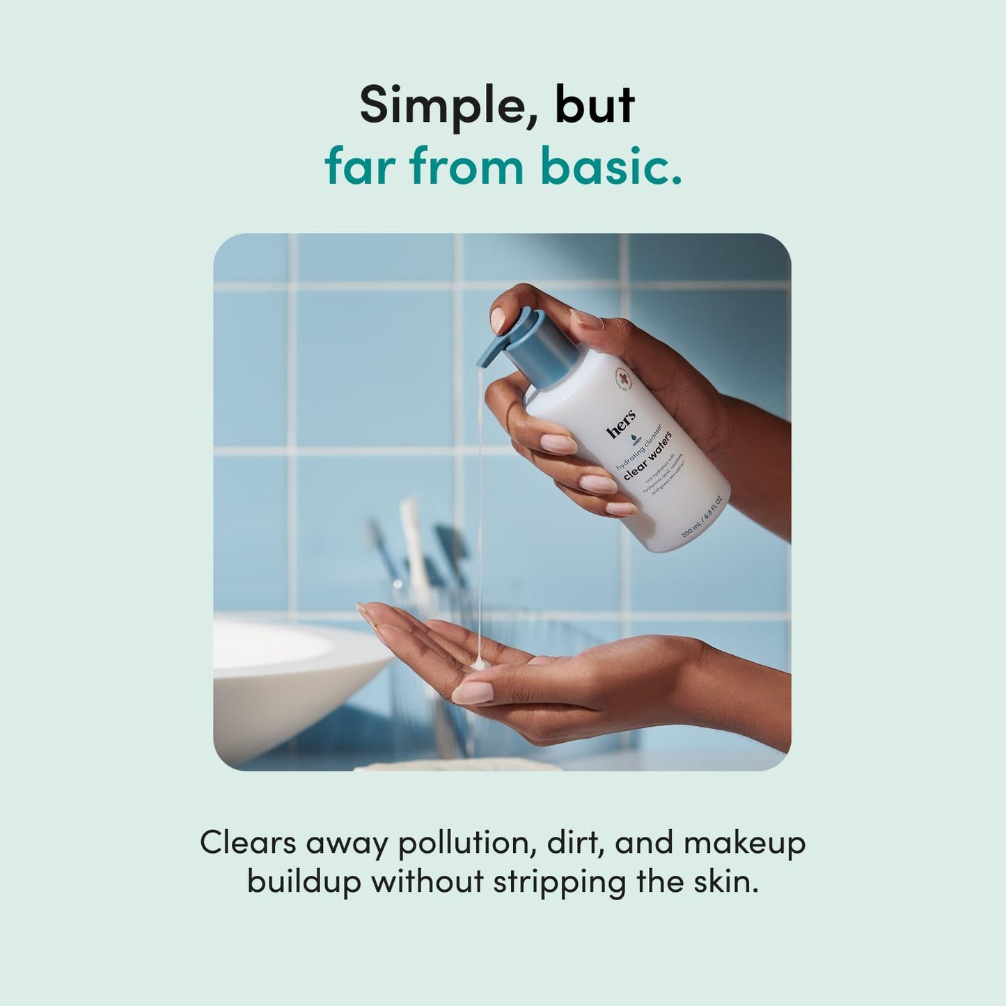 hers Clear Waters Facial Cleanser - Hyaluronic Acid, Squalane, & Green Tea Extract - Hydrating Face Wash for All Skin Types - pH Balanced