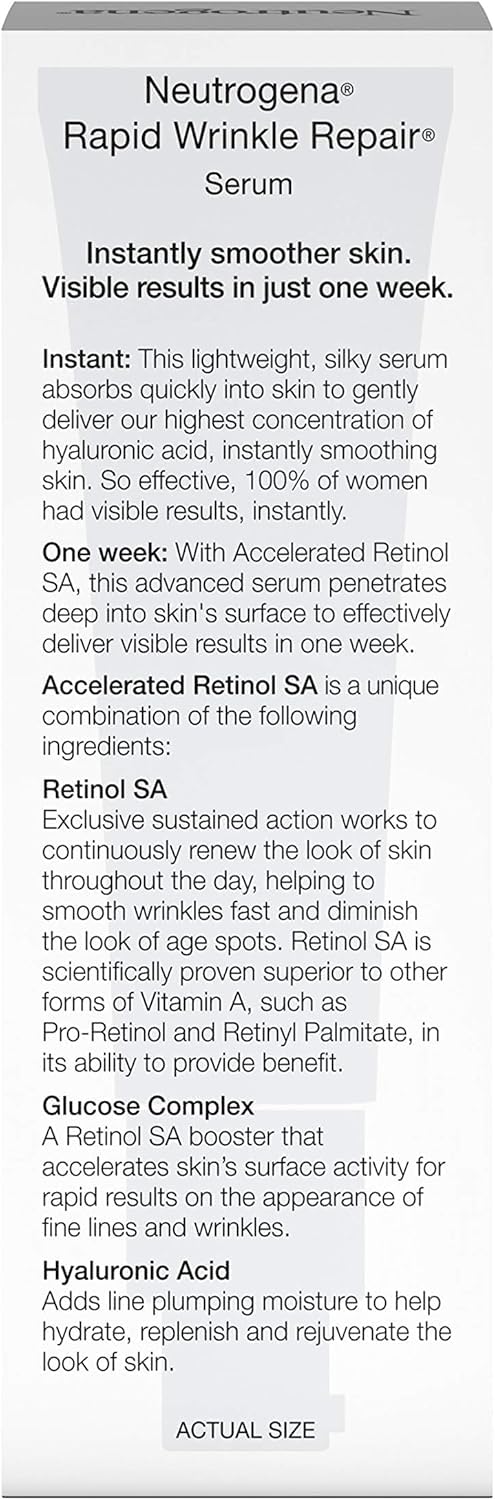 Neutrogena Rapid Wrinkle Repair Anti-Wrinkle Serum with Retinol, Hyaluronic Acid, and Glucose Complex Retinol Booster, 1 fl. oz