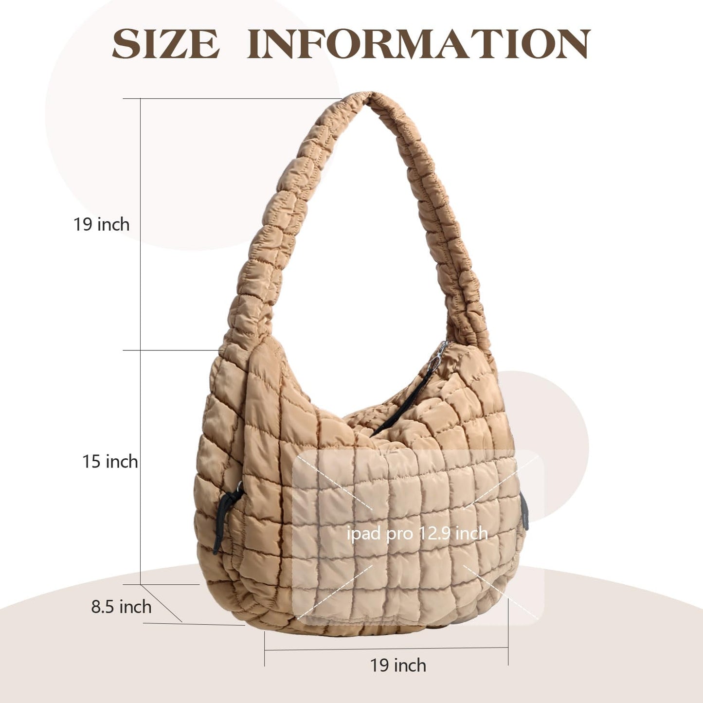 Puffer Tote Bag Large Puffy Quilted Soft Quilted Crossbody Bag Carryall Hobo Handbags for Women Girl (Khaki)