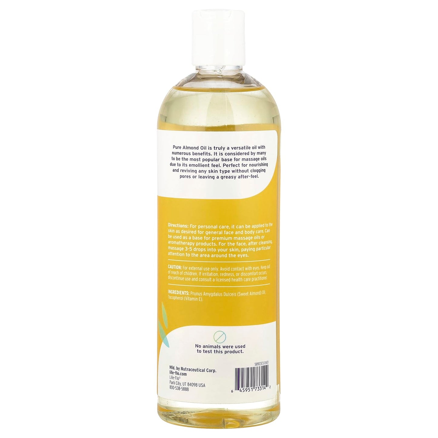 Life-flo Pure Almond Oil, Sweet Almond Oil for Skin Care, Hair Care and Massage, Aromatherapy Carrier Oil, Revitalizing and Moisturizing, No Fillers