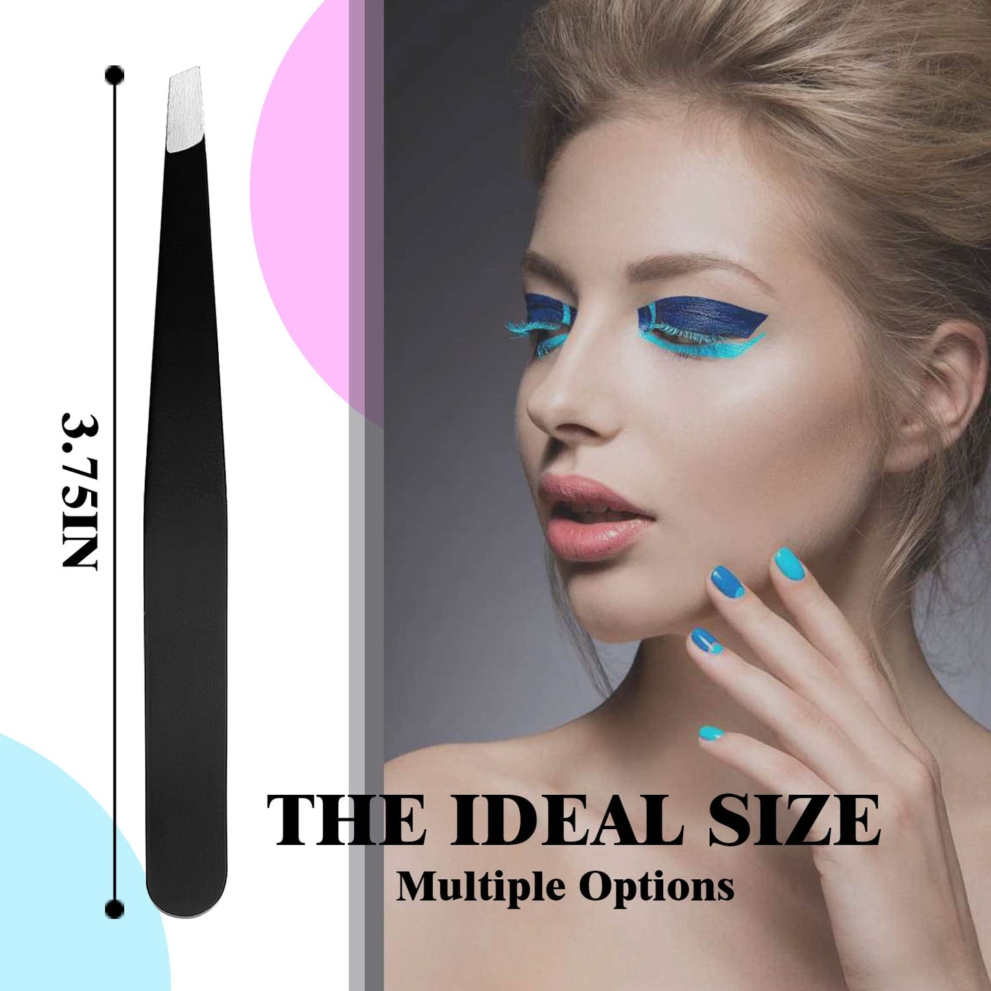 FIVETAS Stainless Steel Tweezers for Eyebrows-Slant Tweezer with Case for Women&Man,Great Precision on Brow,Facial Hair and Ingrown Hair