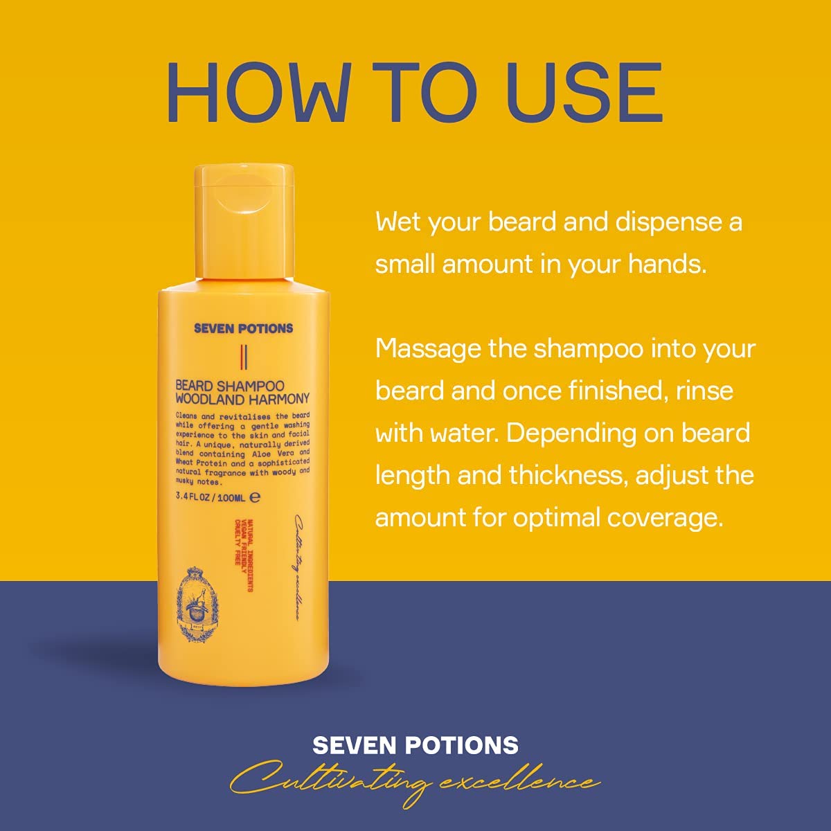 SEVEN POTIONS Beard Shampoo for Men - Gentle, Cleansing Wash for a Clean, Itch-Free Beard - Natural, Vegan, Cruelty-Free - (Woodland Harmony, 3.4 Fl