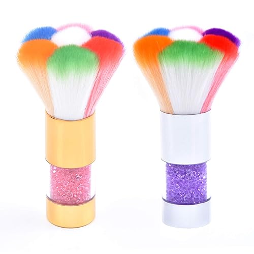 LEQ 2Pcs Colorful Nail Art Dust Brush Remover Cleaner for Acrylic & UV Gel Nails with Shiny Rhinestone Handle
