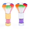 LEQ 2Pcs Colorful Nail Art Dust Brush Remover Cleaner for Acrylic & UV Gel Nails with Shiny Rhinestone Handle