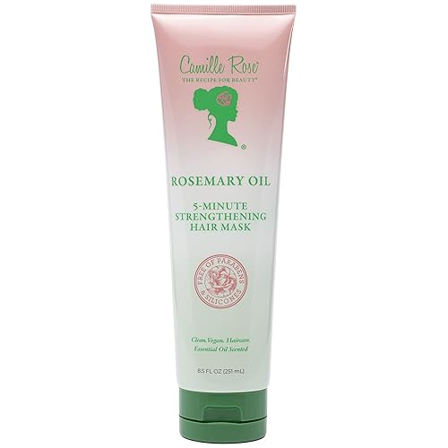 Camille Rose Rosemary Oil 5-Minute Deep Strengthening Hair Mask and Conditioner, with Natural Castor, Peppermint, and Rosemary Oils for Hair Growth