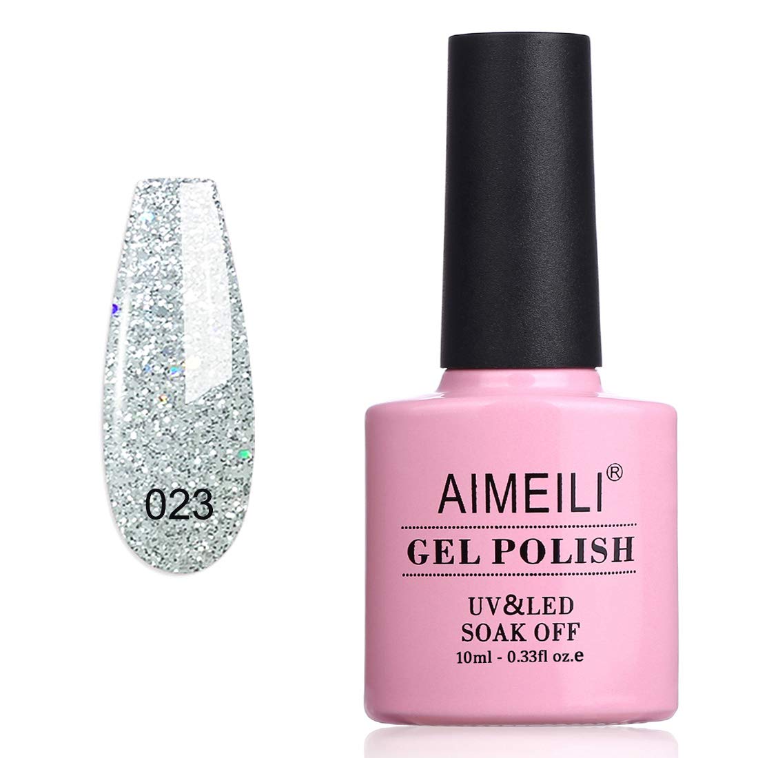 AIMEILI Soak Off U V LED Glitter Gel Nail Polish - Silver Glitter Explosion (023) 10ml
