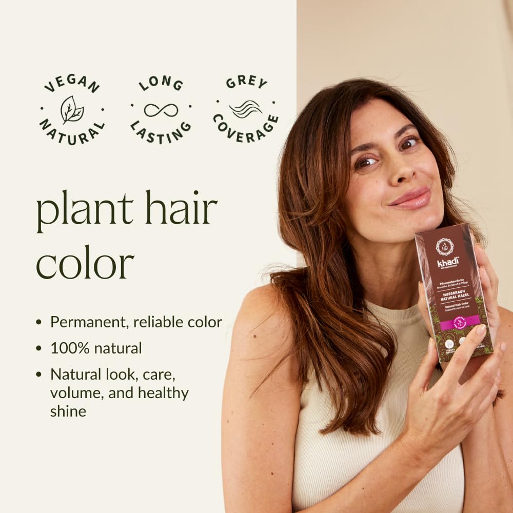 khadi NATURAL HAZEL Natural Hair Color - Hair Color for shiny to rich chocolate brown - plant hair color - 100% herbal & natural - 3.5 oz