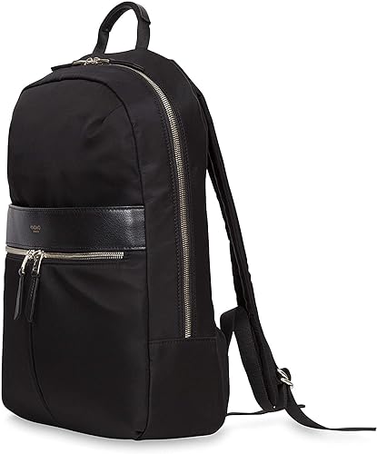 KNOMO Beauchamp Women's 14" Laptop Bag Computer Backpack Bookbag for Work, College, Travel Daypack Purse, Black, Golden Zip
