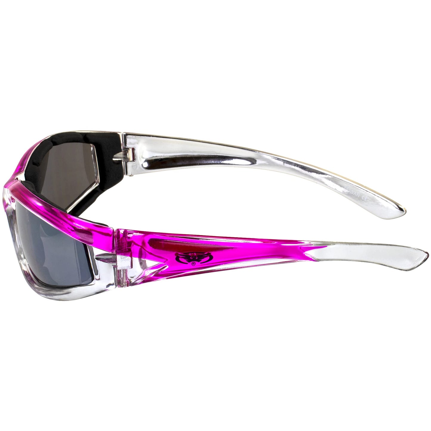 GV Padded Women Lady Motorcycle Sunglasses Glasses Pink and Chrome With Storage Bag