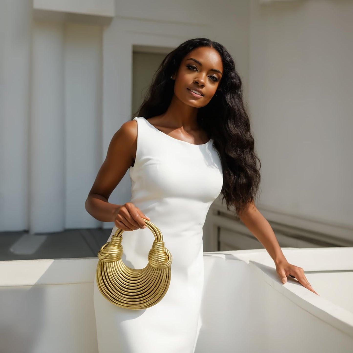 Hand-Woven Crossbody Bag for Women, Small Leather Clutch Purse, Knotted Bread Handbag, Top Handle Noodles Satchel Bag