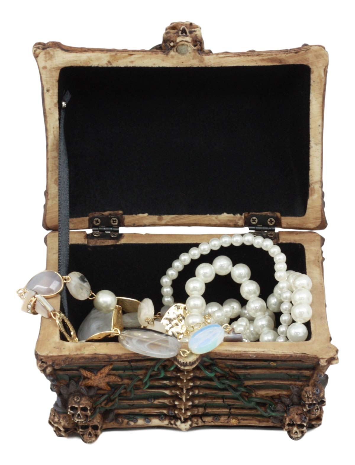 Ebros Pirate Davy Jones Ghost Haunted Sunken Ship Small Treasure Chest Box Featuring A Cross Chained Skull Jewelry Box Figurine As Decorative Secret…