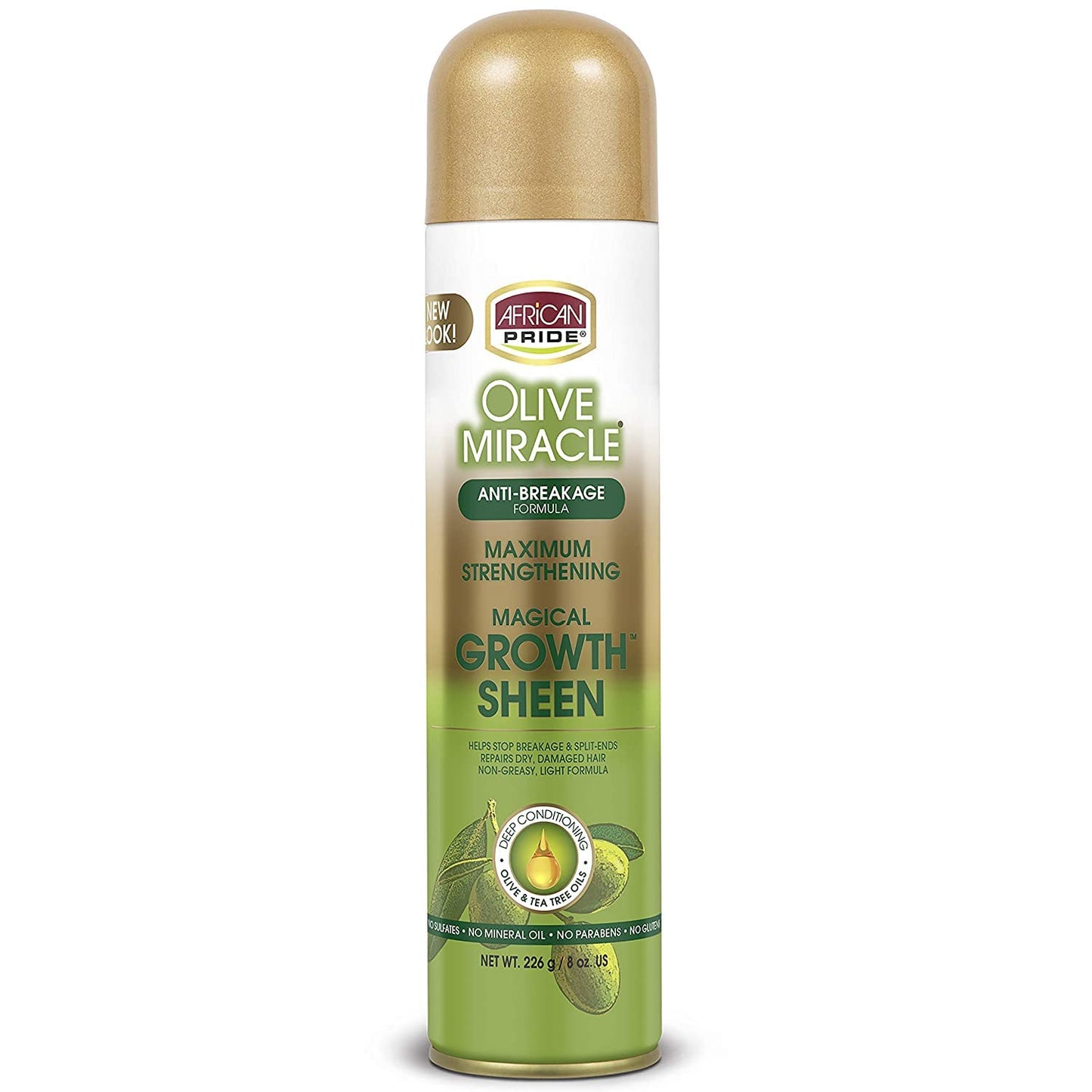African Pride Olive Miracle Magical Growth Sheen Hair Spray - Enriched with Olive & Tea Tree Oil for Natural Beauty, Moisture & Shine, 8oz