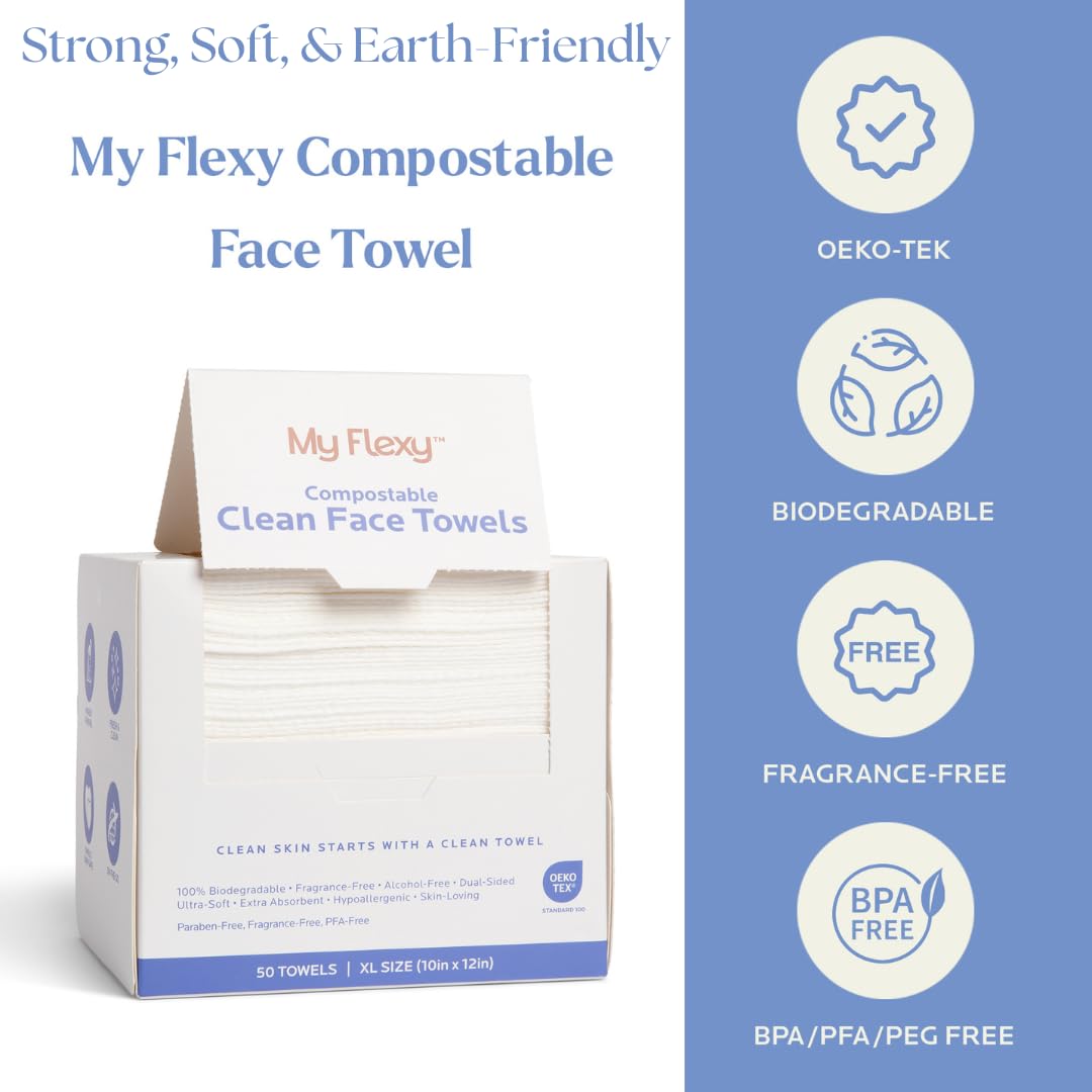Disposable Biodegradable Face Towels XL for Skin Care & Makeup Remover Dry Wipes, Clean Facial Towel, Hypoallerganic Wash Cloth, Clean Face Towels