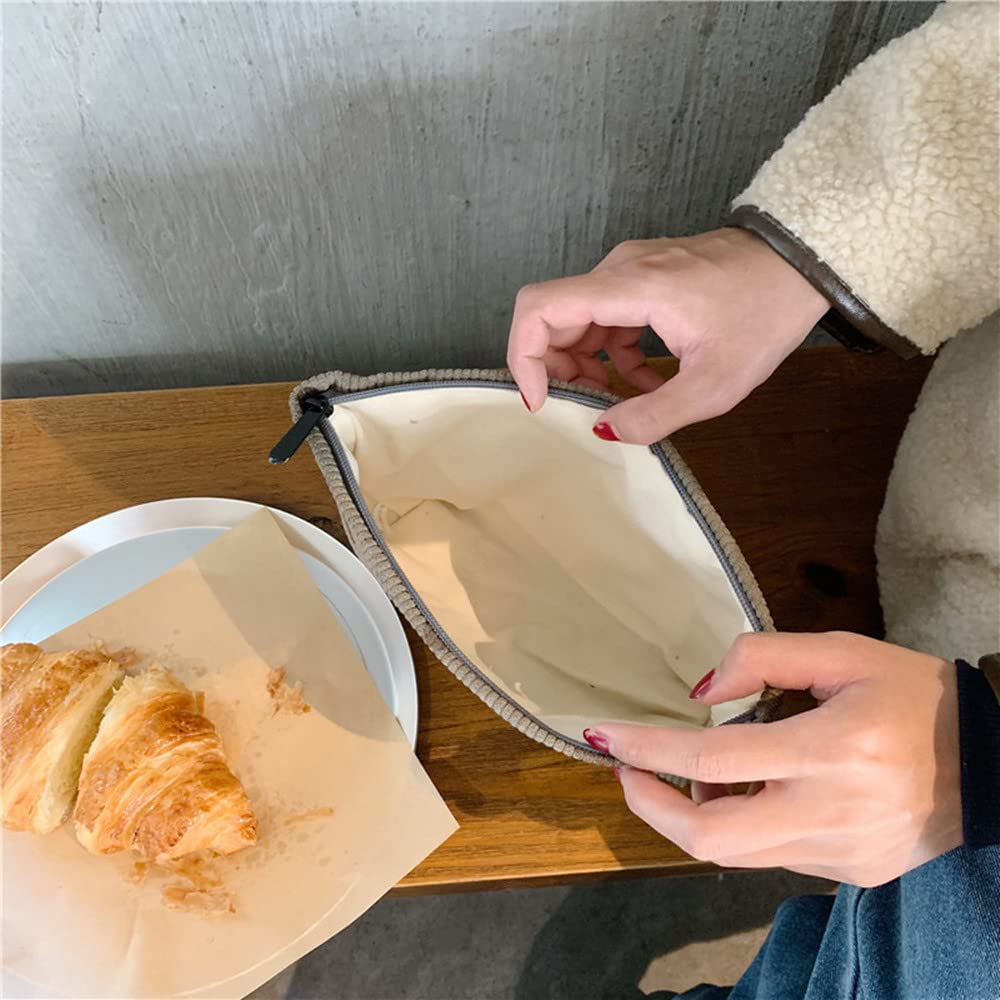 Corduroy Cosmetic Bag for Women – Aesthetic Makeup Organizer Pouch, Smile Dots Travel Storage Bag, Cute Handbag & Purse (Beige)