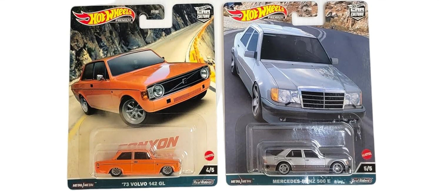 Hot Wheels Car Culture 2023 Canyon Warriors Complete 5‑Pack (FPY86-959C) | BMW M5, Ford Sierra Cosworth, Porsche 944 Turbo, Volvo 142 GL…