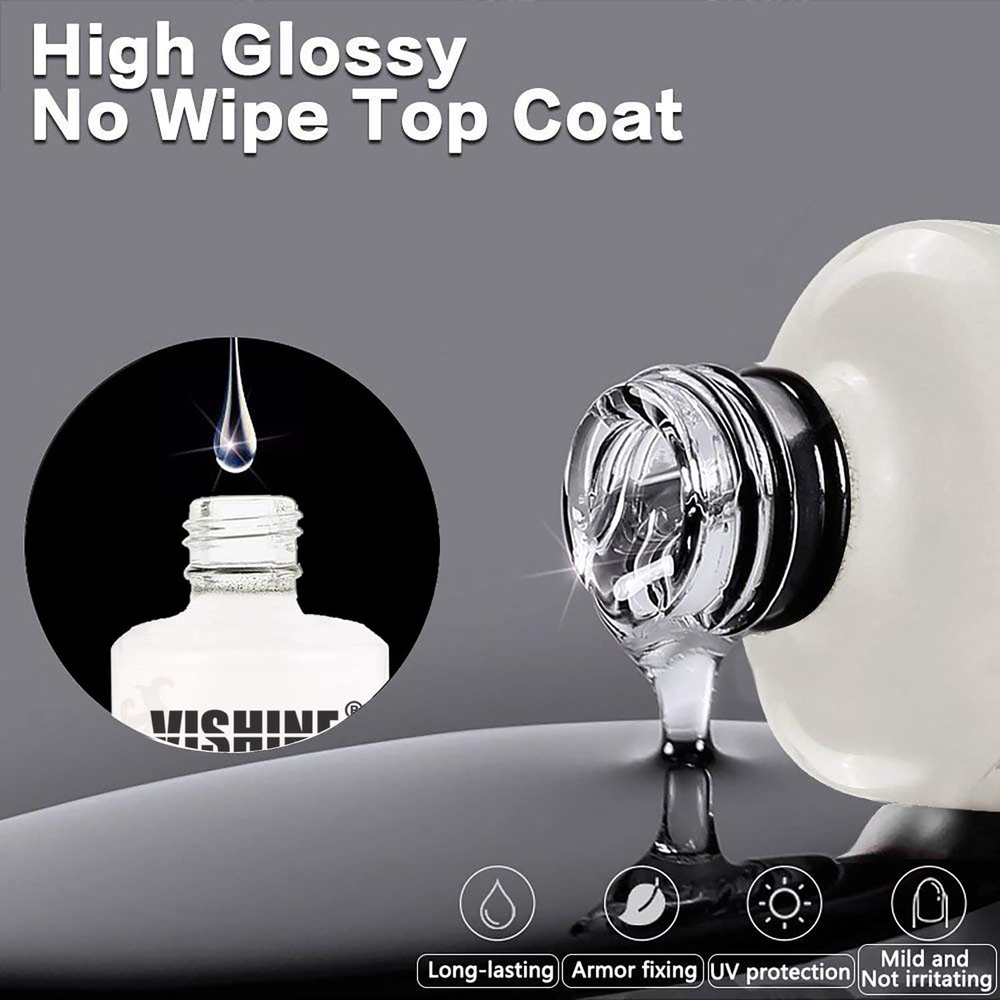 Vishine Top Coat- 15ML No Wipe Top Coat Gel Nail Polish High Gloss Shine Finish Long Lasting Home DIY Professional Manicure Beauty and Personal Care Vishine