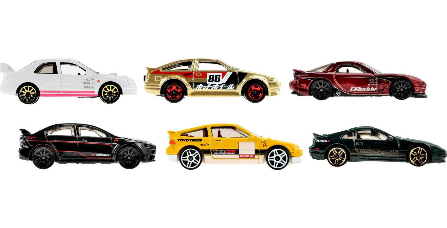 Hot Wheels Japanese Multipacks of 6 Toy Cars, 1:64 Scale, Authentic Decos, Popular Castings, Rolling Wheels, Gift for Kids 3 Years Old & Up…