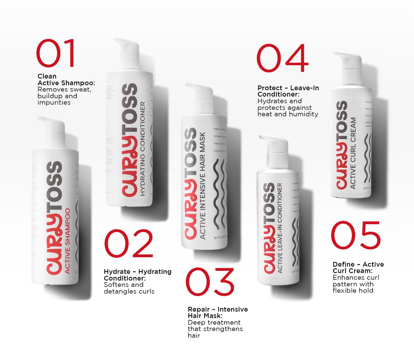 CURLY TOSS Complete Curl Routine Kit - Shampoo & Conditioner Set, Leave-In Treatment, Styling Cream & Repair Mask for Defined Curls, Sulfate-Free Care