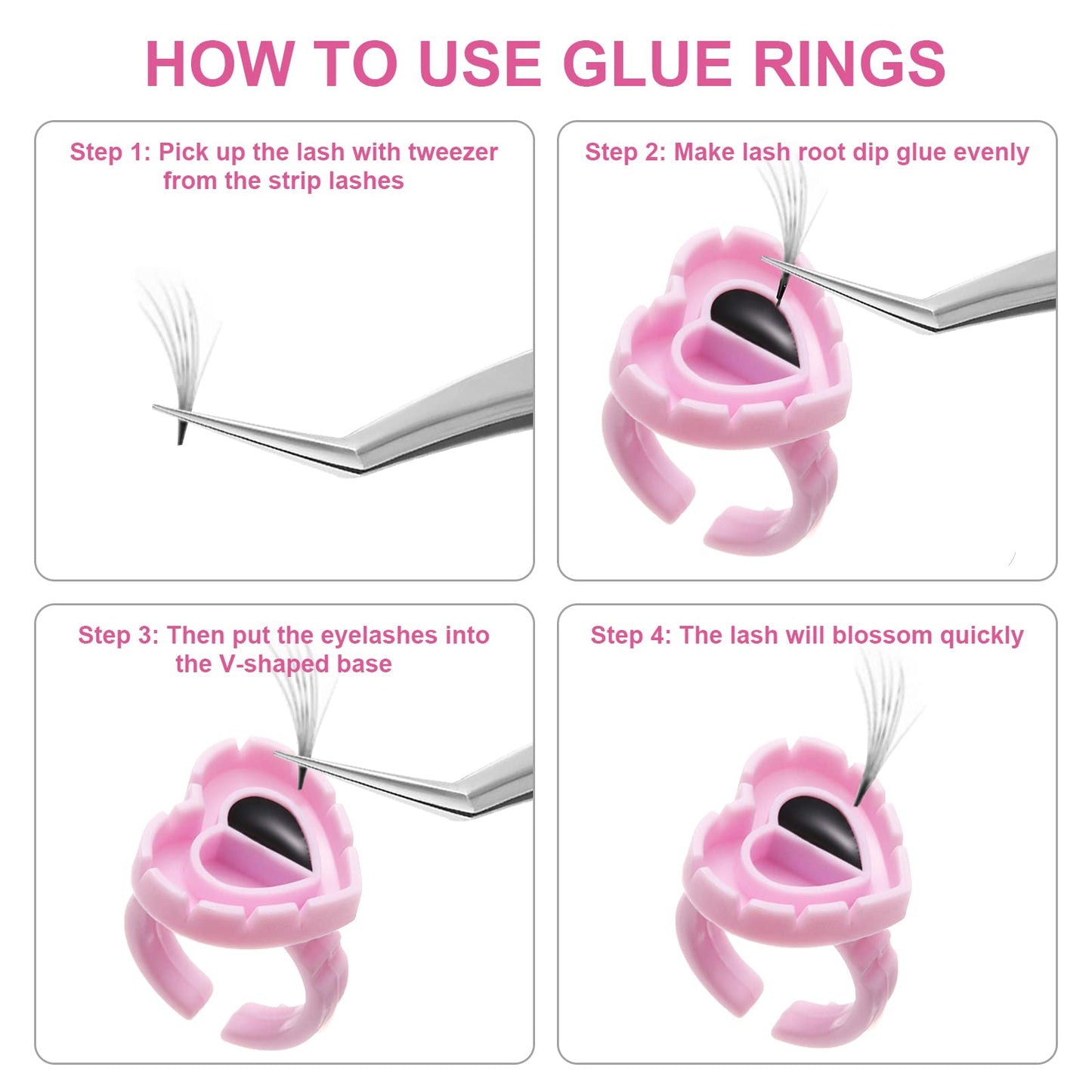 Glue Rings - Autdor 500Pcs Glue Rings for Eyelash Extensions Pink Lash Glue Rings Pigment Ring Cups Lash Glue Holder for Lash Extension Supplies