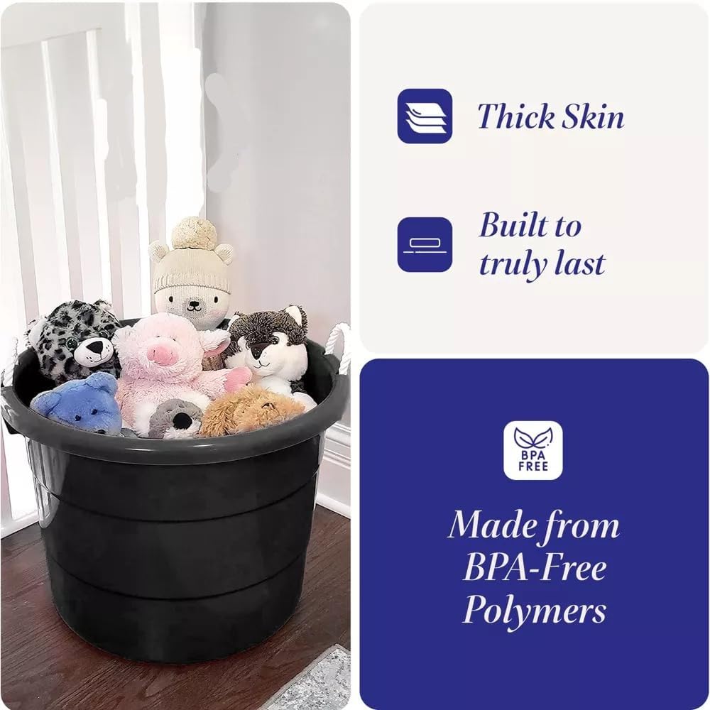 HOANK Storage Tub w/Rope Handles, 19 Gal, Black