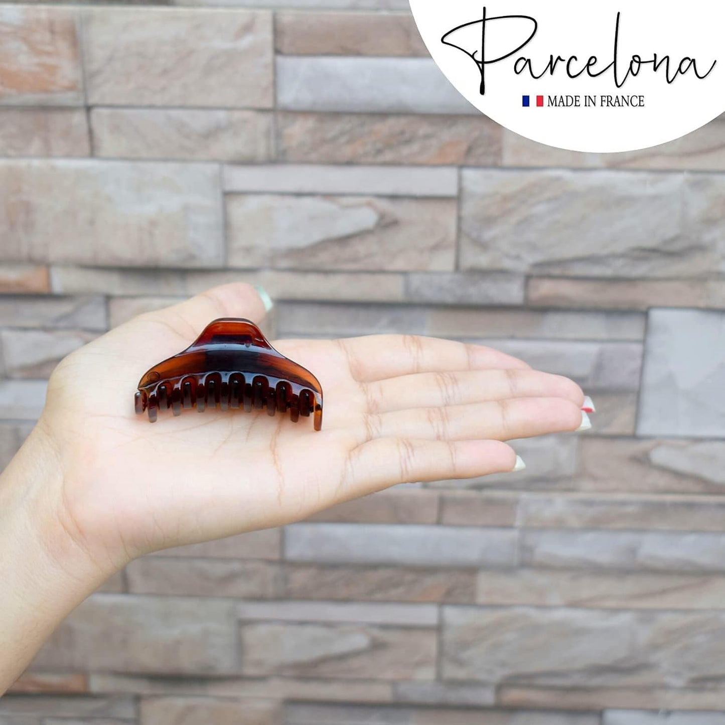 Parcelona French Skinny Boss Small 2 1/4" Black N Shell Celluloid Acetate Claw with Tight Spring Set of 2 Jaw Hair Claw Clips for Fine Hair, Made