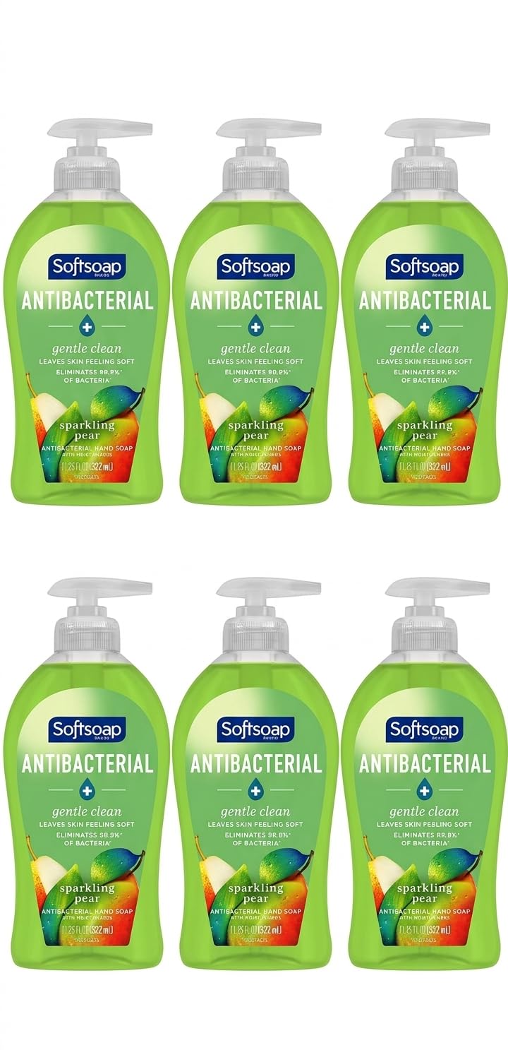 Softsoap Antibacterial Liquid Hand Soap Pump, Sparkling Pear Scent, Gentle Clean Formula, 11.25 fl oz (Pack of 6)