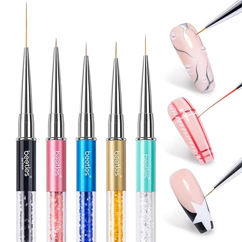Beetles Gel Polish Nail Art Liner Brushes 5Pcs Painting Art Design Pen Set Diamond Application Rhinestone Handle Dotting Drawing Sizes 5 7 9 11 20mm