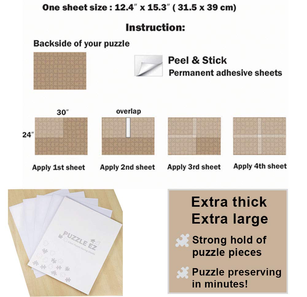Puzzle Glue Sheets Clear Extra Large Puzzle Saver Peel and Stick - Preserve 1000 Piece Puzzles in Minutes