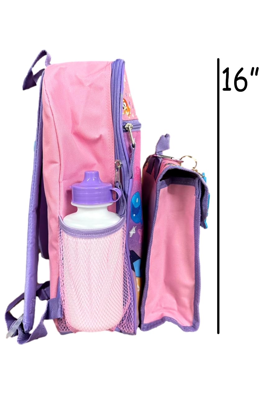 Fast Forward Bluey Backpack Set 5 Piece Bookbag and Snack Tote Matching Accessories for Back to School with Water Bottle
